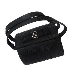 Vintage 90s Black Silk Barrel Box Purse w Rhinestones & Bow